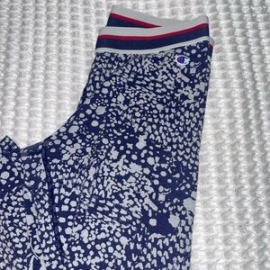 Champion Capri Leggings Blue Grey  w/ Stripes Small